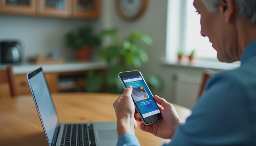 Woman checking bank card for official customer service number