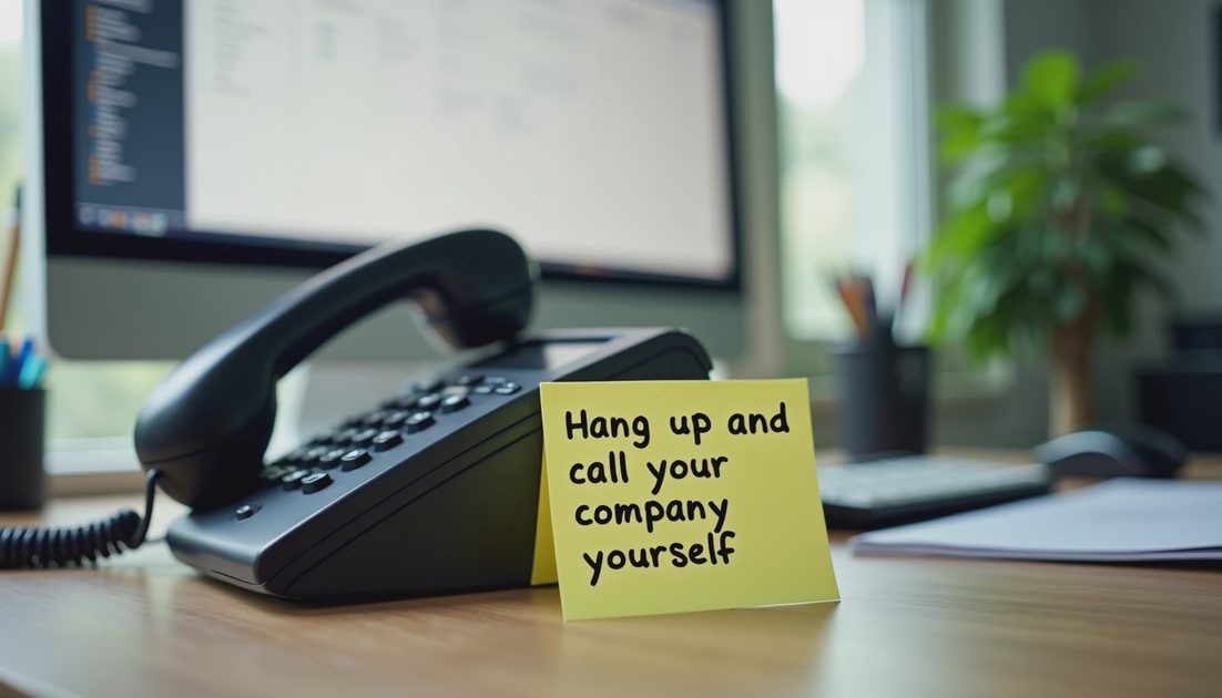 Ringing landline with note to hang up and verify