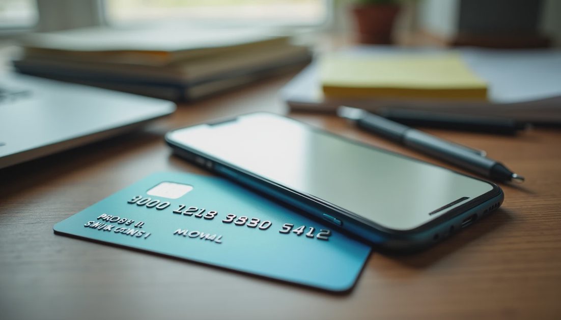 Phone and bank card beside call to official channel