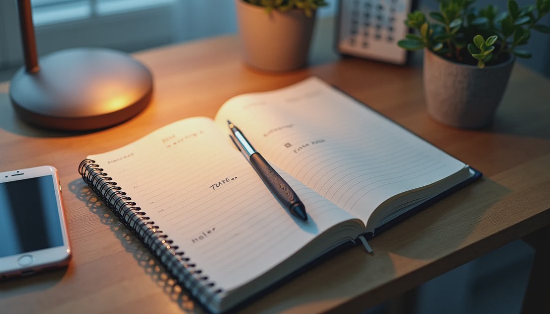 Notebook tracking medical messages with phone and calendar